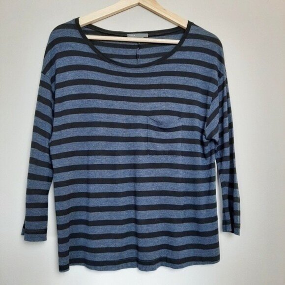 VINCE / Stripe Pattern Soft Pocket Tee  Blue & Black Sz S - Picture 3 of 6